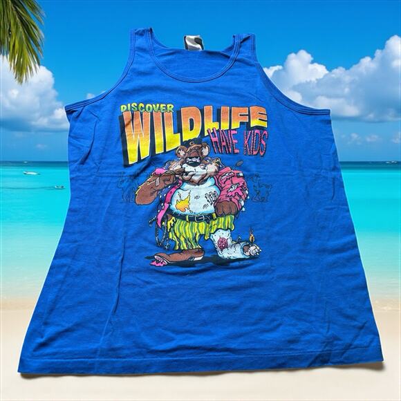 Vintage 1992 Signal Sports Discover Wildlife Have Kids Tank Top Men’s Large - Picture 1 of 5